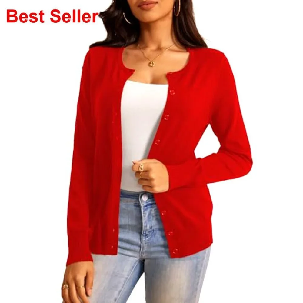 Soft Knit Cardigan Sweater, Button Down Front, Long Sleeve, Slim Fit